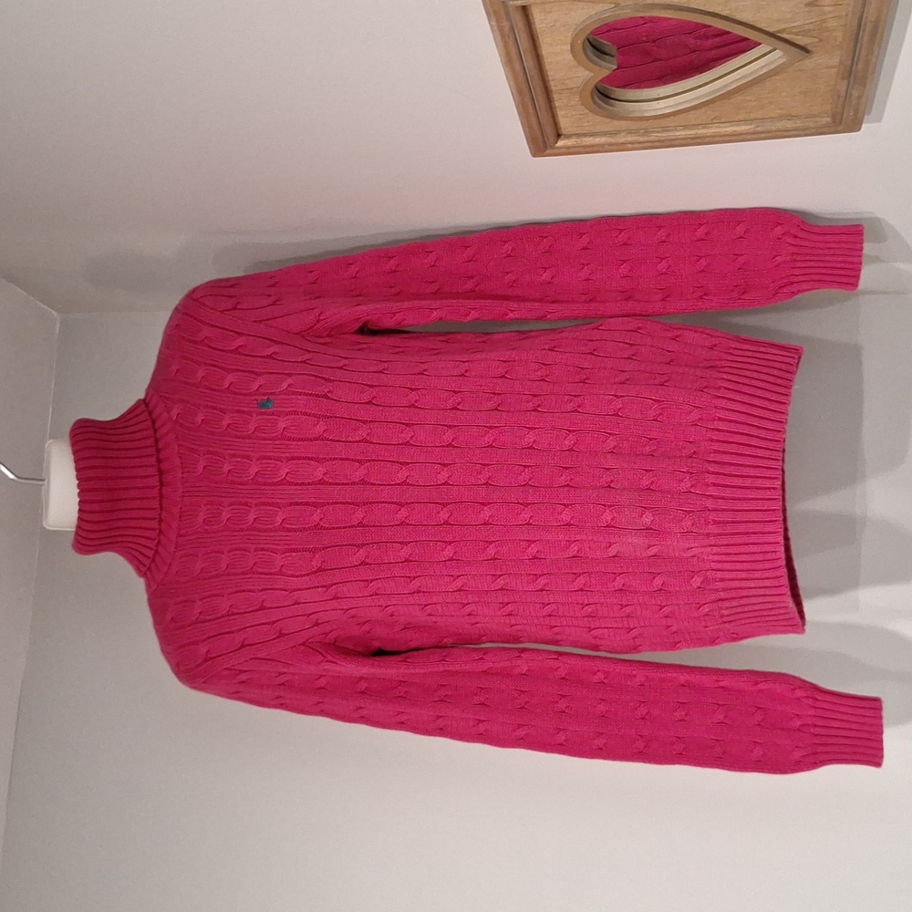 Ralph Lauren Sport Mulberry Dark Pink Cable Knit Turtleneck Sweater. Size Med.